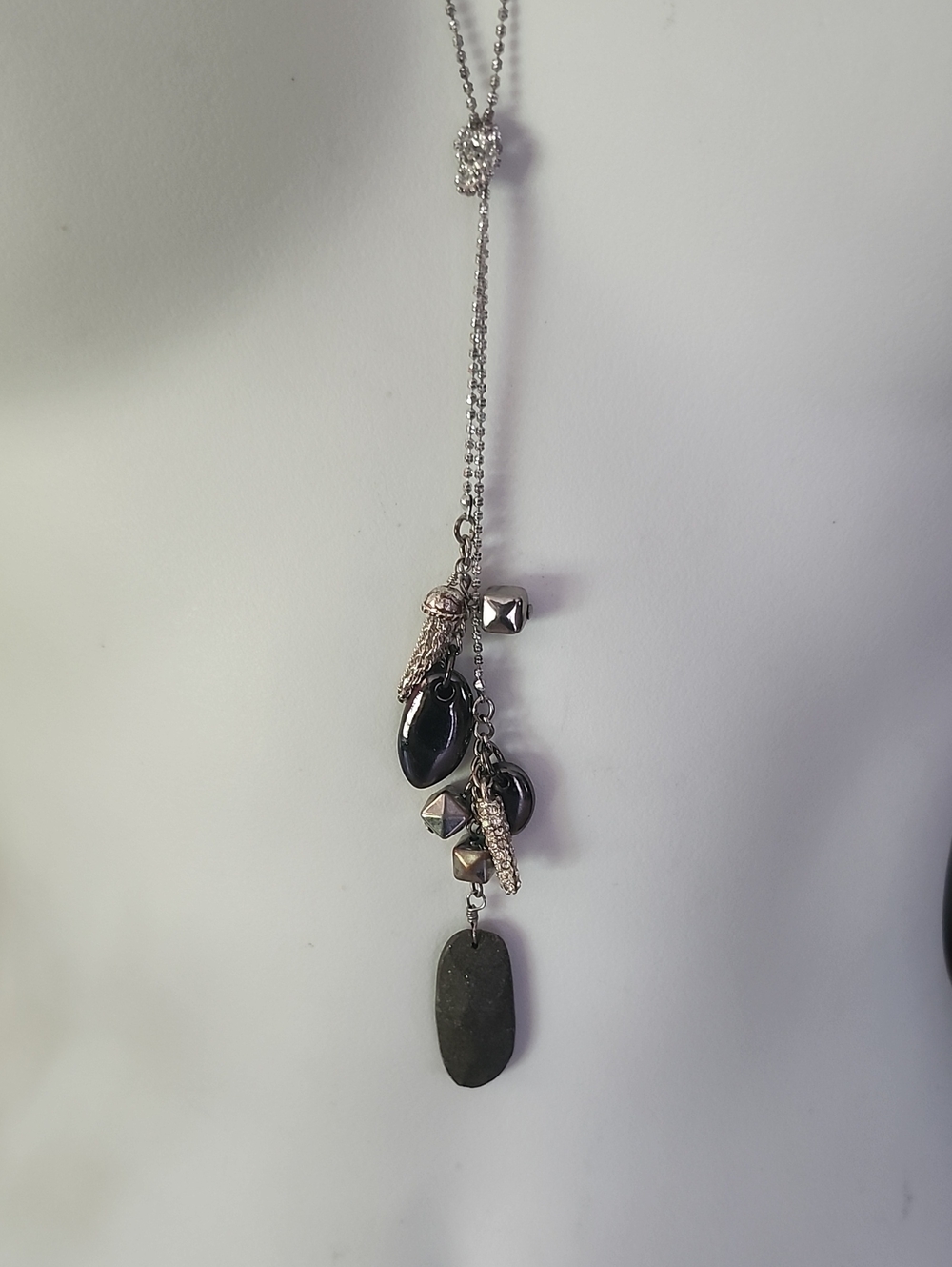 Banana Republic Silver-Tone Lariat Drop Necklace With Beads & Charms